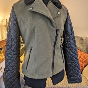 i jeans by Buffalo Olive Green Jacket with Black Quilted Sleeves